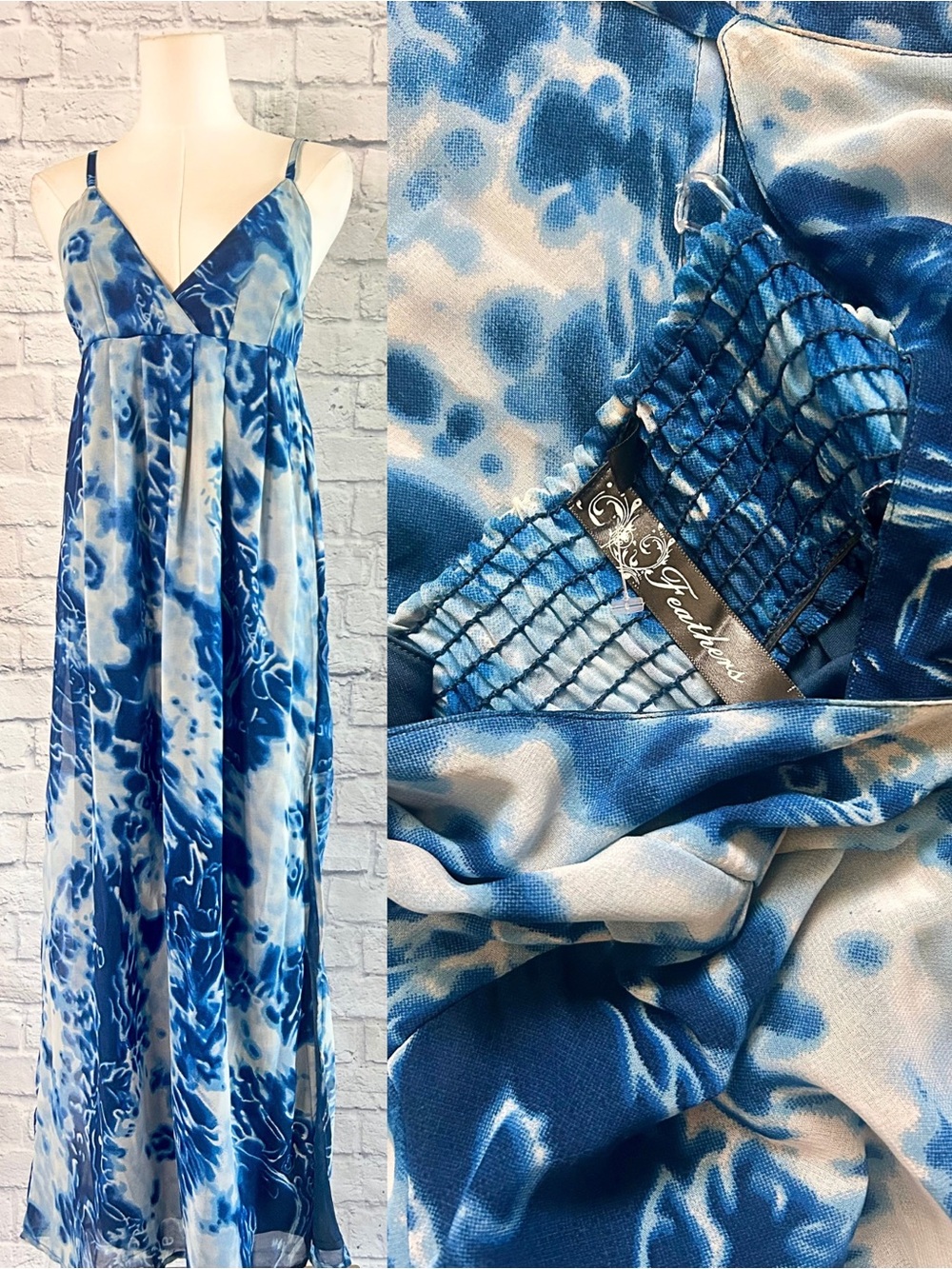 Y2K Maxi Dress Sexy Backless Blue White Empire Flowy Beachy Vacay Cover Festival